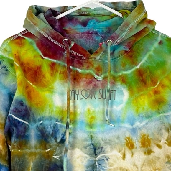 Handmade Tie Dye Hoodie Sweatshirt Pullover Unisex Small Upcycled Colorful Green - Picture 3 of 13
